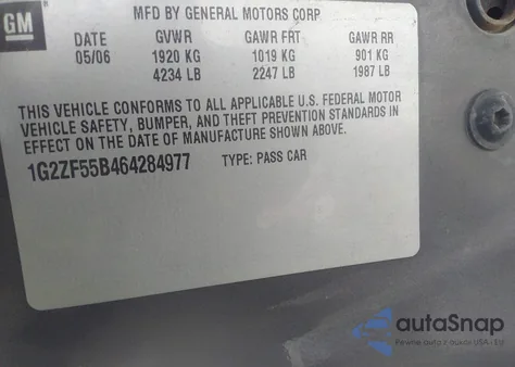2006 Pontiac G6 z USA, uszkodzony, nr VIN 1G2ZF55B464284977